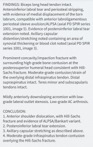 The radiologist's report for my MRI, see my text for the English translation!